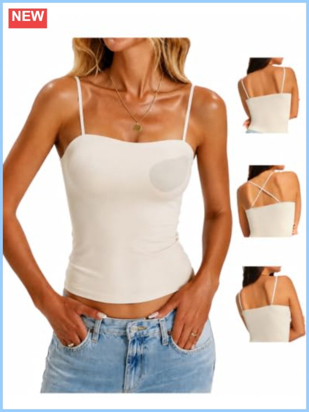 Built In Bra Tank Top Seamless Spaghetti Strap Camisole White